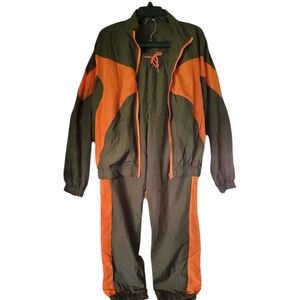 Orange and Olive Green Wind Resistant Full Zip Tracksuit Jacket & Joggers Set